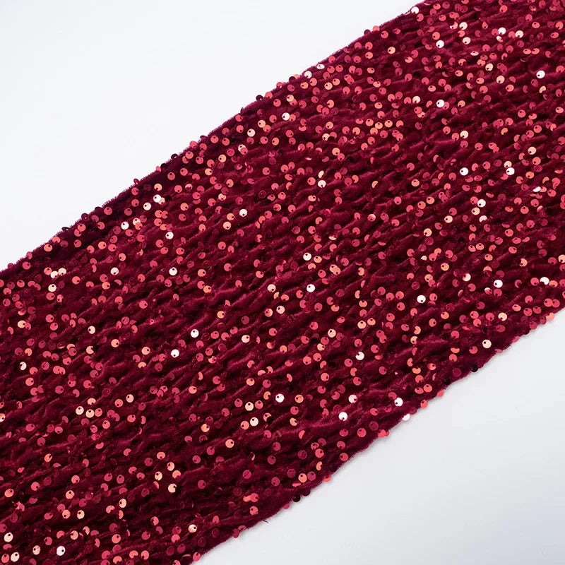 Chic Sequin Patchwork Strapless Mini Dress Women Scarf Collar Off-shoulder Waist Cinching Pleated Robe Lady Evening Party Gowns