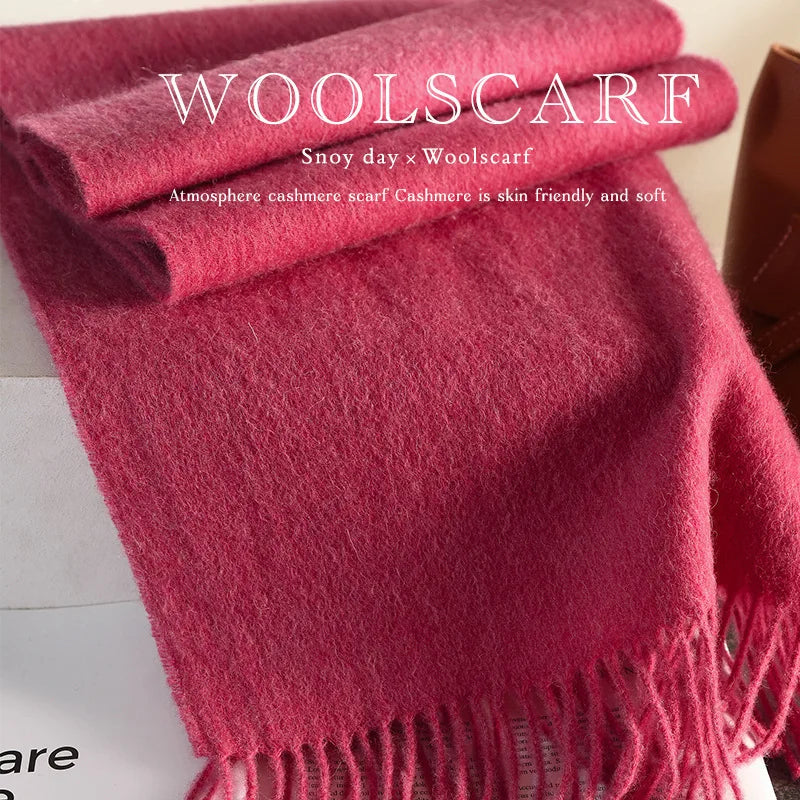 High Quality 100% Wool Muffler Classic Simple Solid Men Women Scarf Fall Winter Thick Casual Shawl Male Female Tassel Scarves