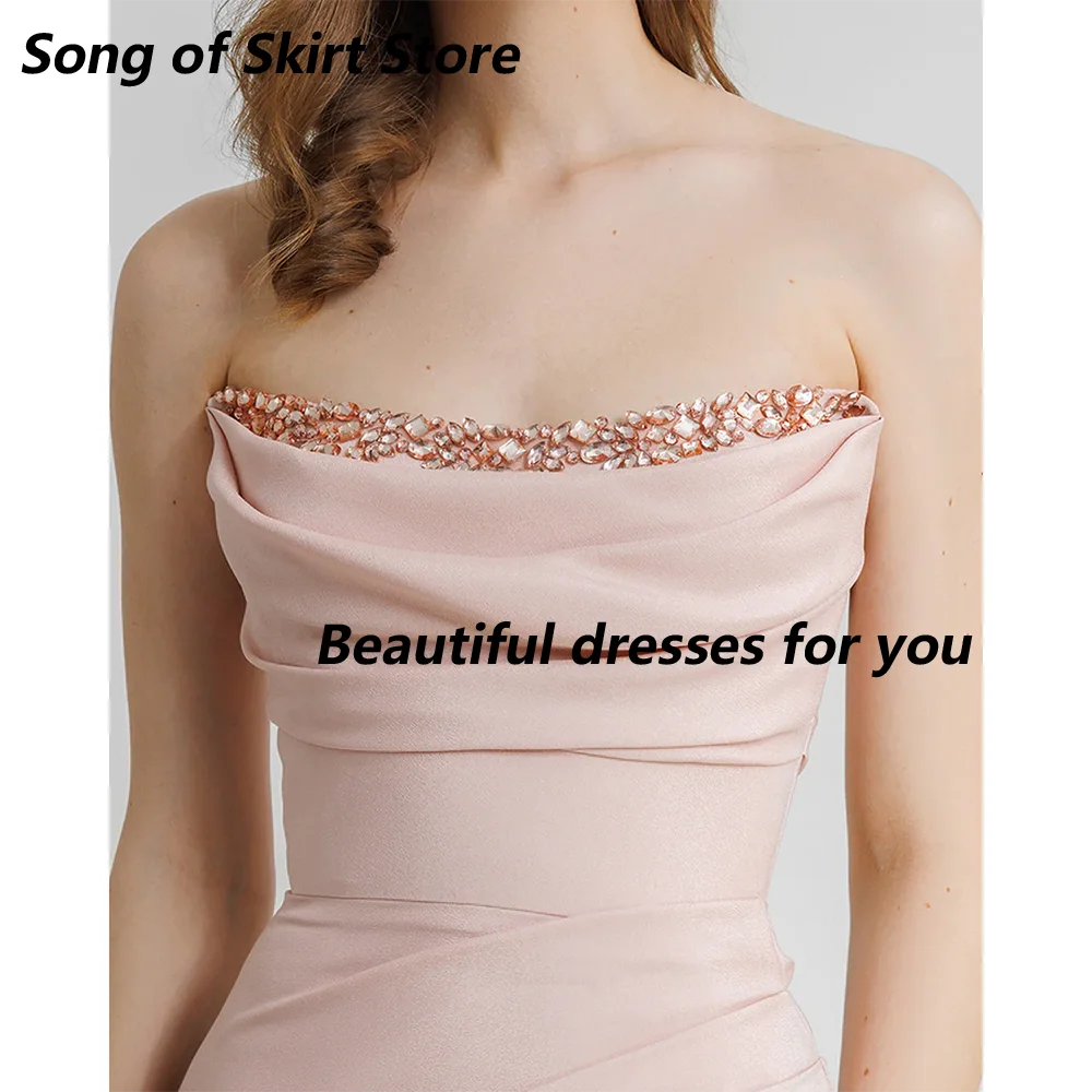 Customizable Prom Dress Pale Pink Strapless Crystal Sexy Prom Gowns for Women 2026 Mermaid Floor Length Wedding Party Dress