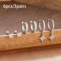 3 Pairs Stainless Steel Zircon Hoop Earrings Set Trendy Twinkle Star Ear Stud Earring Jewelry Prevent Allergy Party Accessories