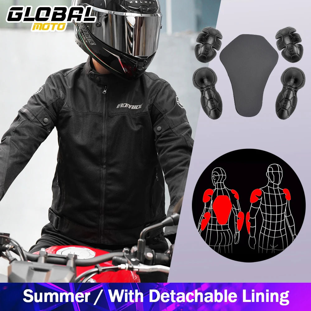 Men's Motorcycle Jacket Outdoor Riding Motorbike Jacket Mesh Breathable Anti-Fall Motocross Clothing With 5pcs Protector