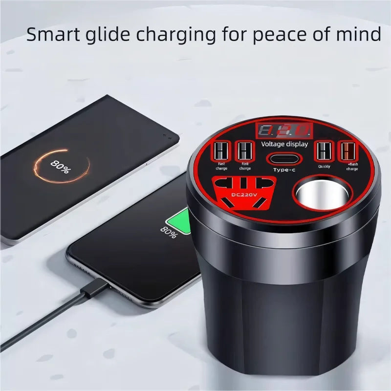 Car Power Inverter 12V / 24V to 220V Multi-Functional Power Converter LED Display Multi-Functional Car Socket Fast Charger
