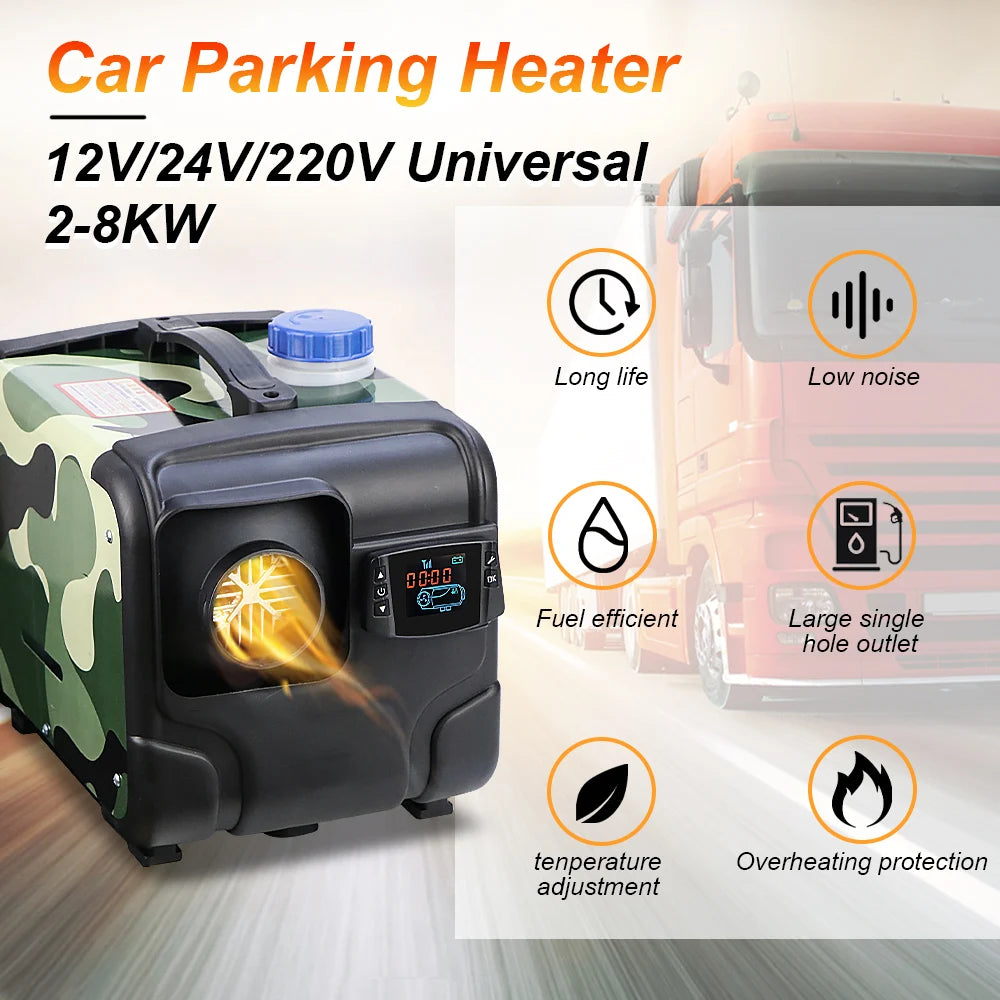 12V 24V 220V 3-in-1 Universal 5KW Car Heater Auxiliary Air Heating Low Noise Heater For Truck Bus RV Motorhome Trailer Boat