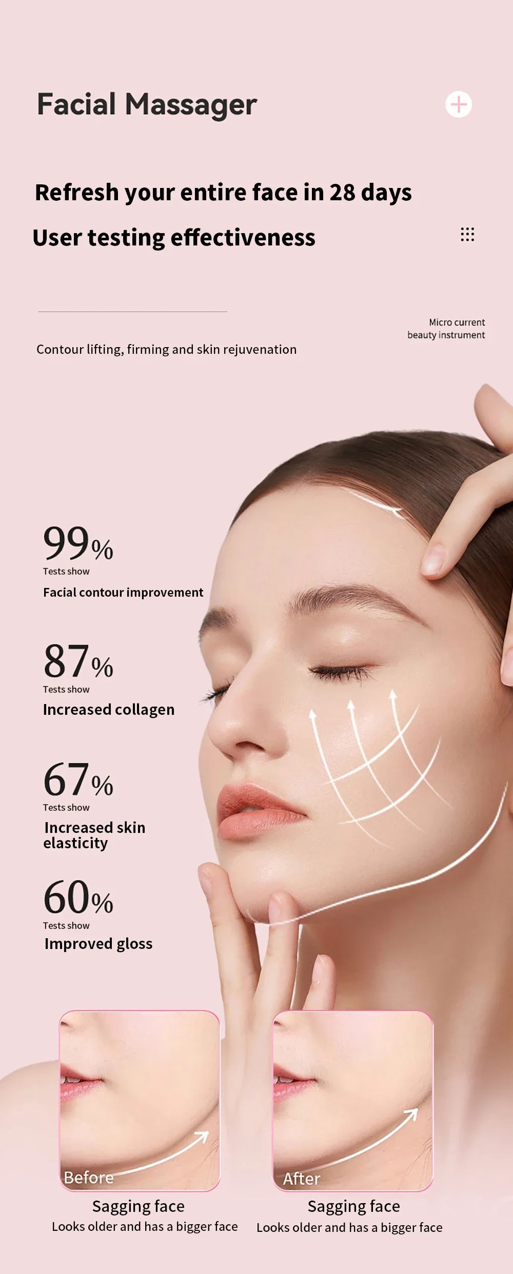 Face Lifting Machine Facial Massager EMSMicrocurrent Roller Skin Tightening Charging Facial Anti Wrinkle Rejuvenation Beauty