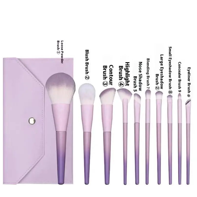 10 Pcs Purple Makeup Brush Set, Loose Powder Brush, Eye Shadow Brush, Full Set Of Beauty Tools Concealer Brush