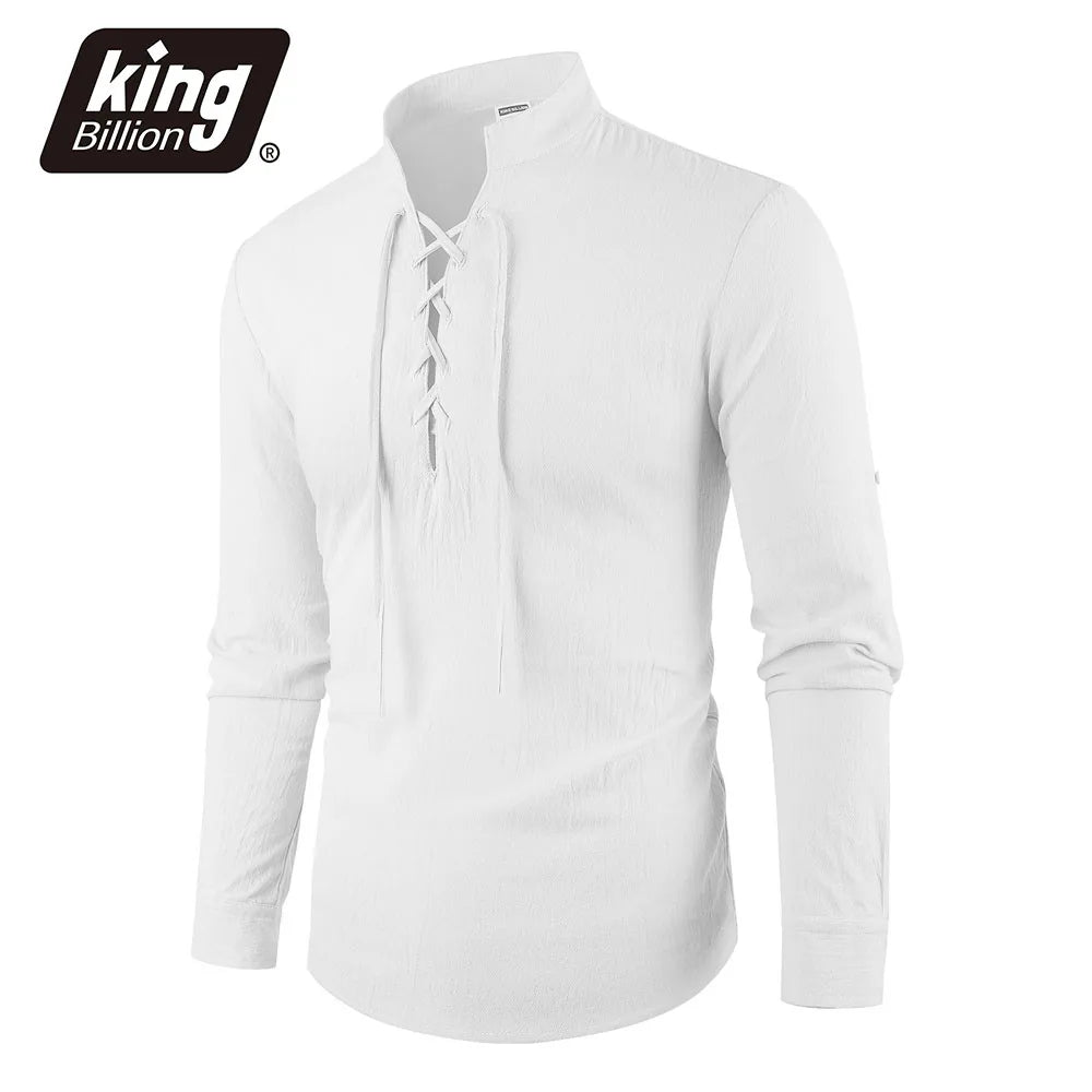 Men's Vintage V-neck T-shirt Cotton Linen Pirate Medieval Viking Gothic Tops Shirts Long Sleeved Cospaly Halloween Party Top