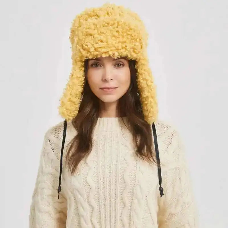 Winter Warm Bomber Hat Women Lamb Wool Faux Fur Hats Outdoor Thicken Earflap Caps Autumn Winter Ear Protect Ski Hat