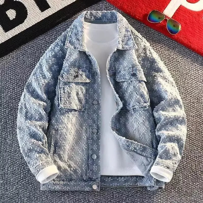 Sequin Denim Jacket Men's Luxury Streetwear Shiny Cowboy Coats Loose Casual Single-breasted Long Sleeve Spring Autumn Jacket