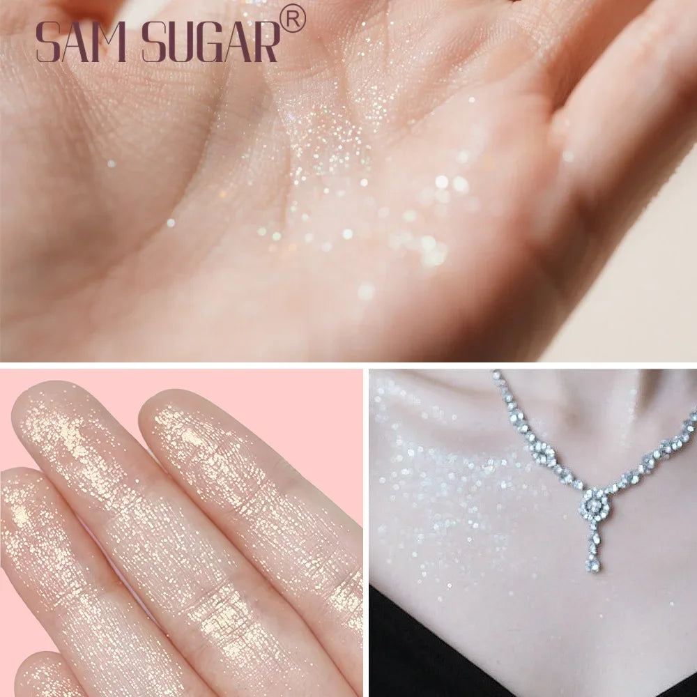 Pink Peach Shimmer High Gloss Makeup Powder Multi-Purpose Facial & Body Shimmer with Puff for Face And Collarbone Shiny Makeup