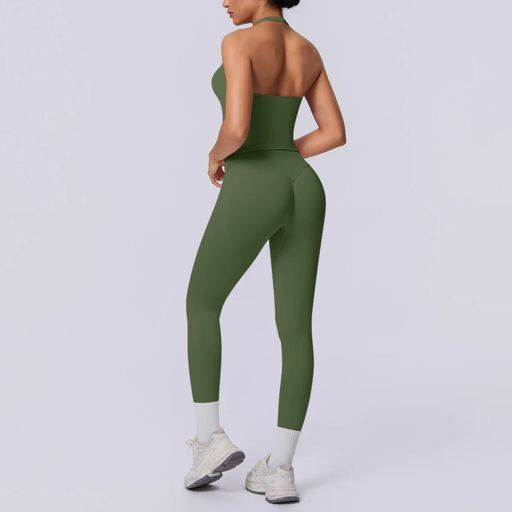 2PCS Woman Yoga Set Solid Color Sexy Fitness Top Summer Gym Workout High Stretch Female Pants Sports Fitness Clothing Yoga Set