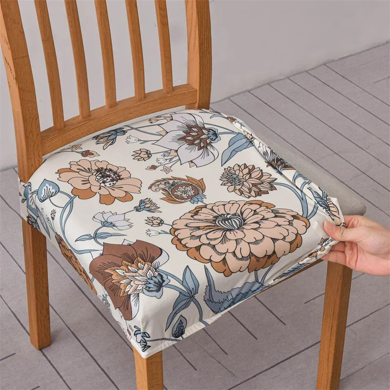 1PC Stretch Dining Chair Cover Printed Chair Seat Covers Removable Upholstered Chair Cushion Covers Home Decor