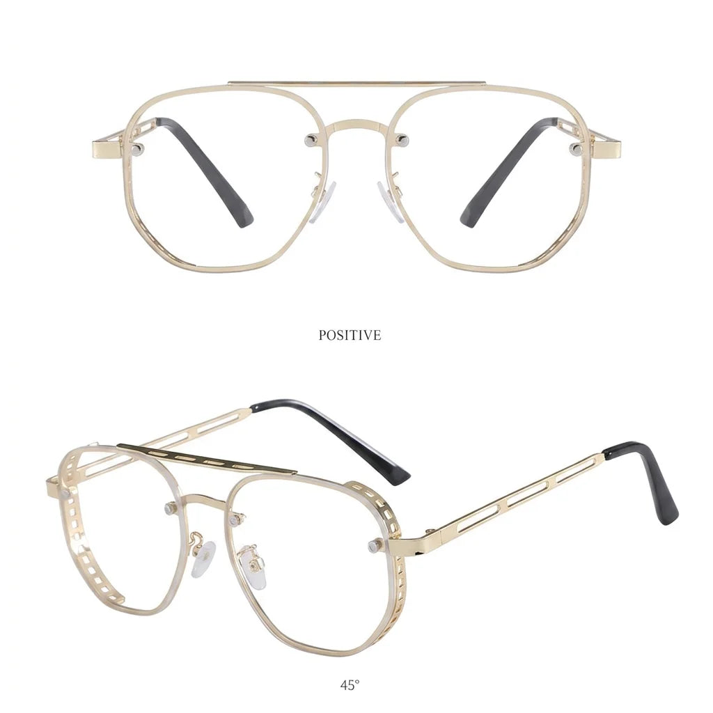 Unisex Stylish Sunglasses Trendy Gold Frame Hd Lens Glasses Oval Metal Frame Eyeglasses European-American Uv400 Shades Eyewear