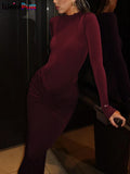 Weird Puss Hipster Ruched Dress Women O-Neck Full Sleeve Skinny Stretch Robe Autumn Trend Simple Classic Pleats Long Bodycon