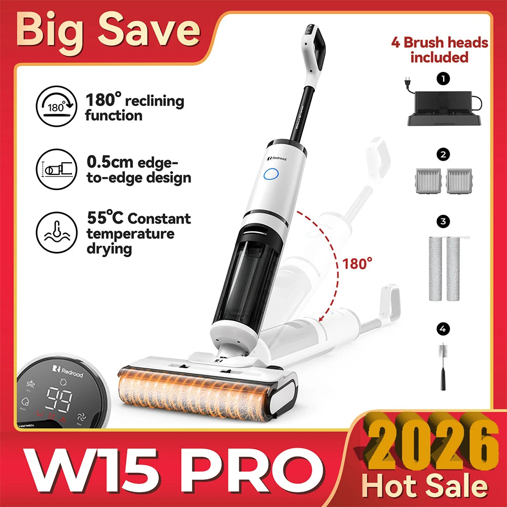 Redroad W15 Pro Cordless Vacuum Cleaner,22kpa/200W Stick Vacuum with 55 Mins Runtime,Vacuum Cleaner for Home,Carpet & Hard Floor