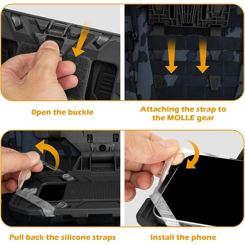 Tactical Admin Phone Platform Molle Cell Phone Holder Carrier Phone Mount with H Harness Strap Shoulder Harness for Screen Size