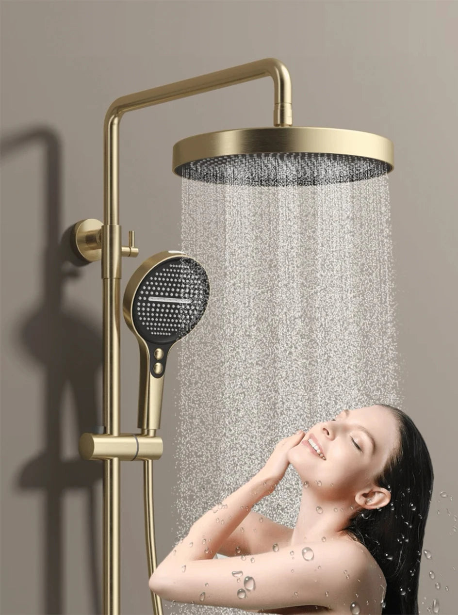 Rose Gold Piano Bathroom Shower System Solid Brass Bathroom Faucet Accessories Rain Shower Head Hot Cold Piano Shower Set
