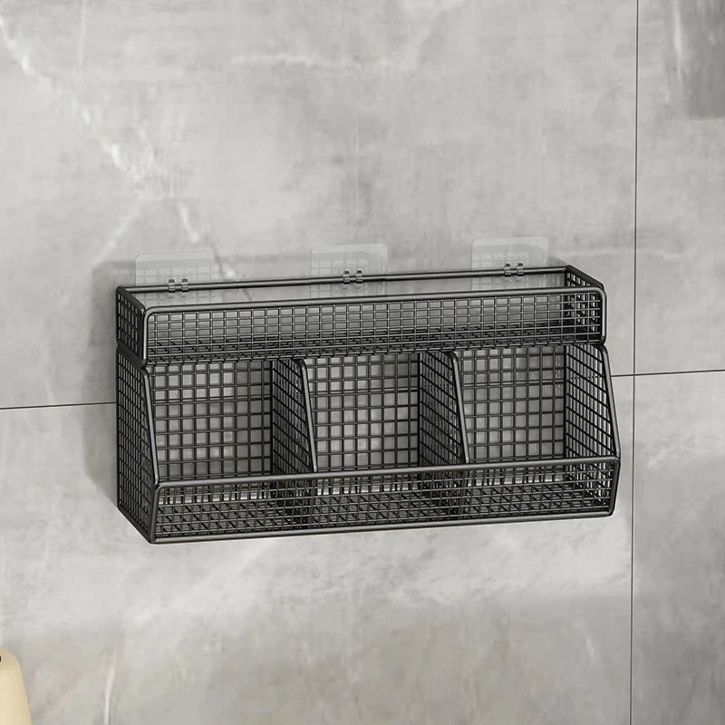 Kitchen Storage Rack with Three Compartments Screwless Wall-Mounted Multi-Functional Kitchen Storage Item for Household Use
