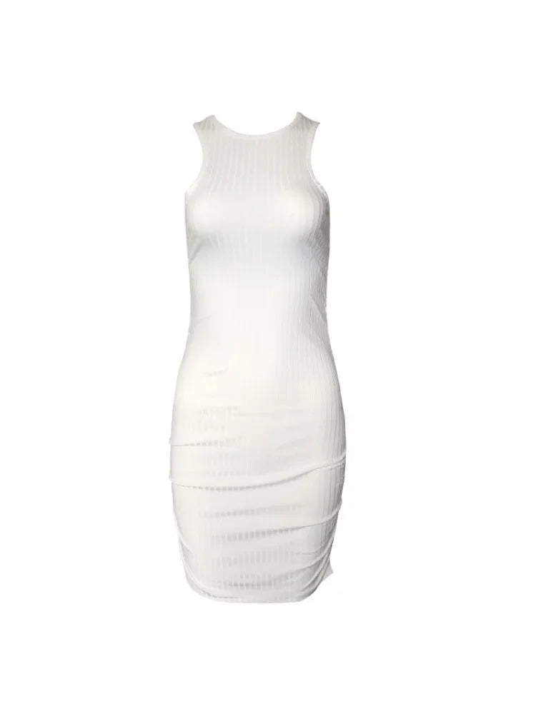 Sexy Stripes Thread Knitting Slim Bodycon Dress Women Sleeveless Solid Color Skinny Mini Dress Elegant Club Party Vestidos