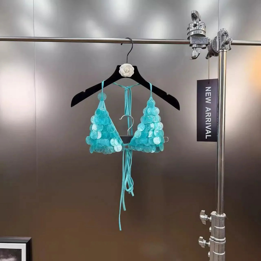 Sequin Bikini Set Swimsuit Women Vacation Sexy Lingerie Harness Summer Beachwear Female Bras Beach Swimwear Set Bralette Halter