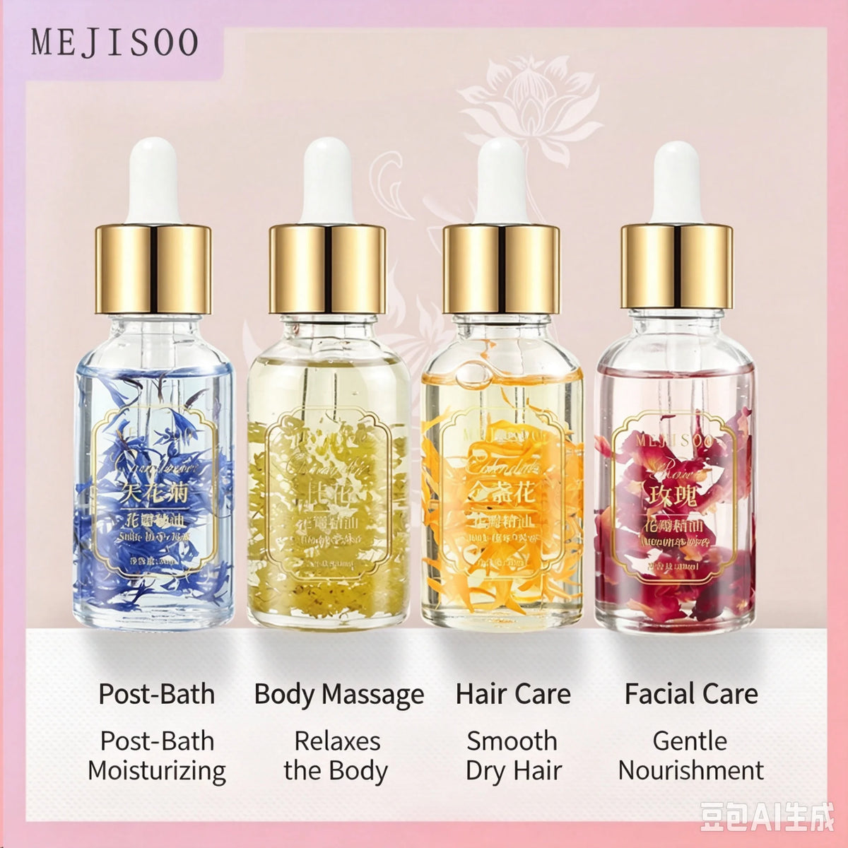 Natural Marigold & Rose Petal Essential Oil Body Massage Oil for Back Opening Therapy Facial Essence Hair Nourishing Care Oil