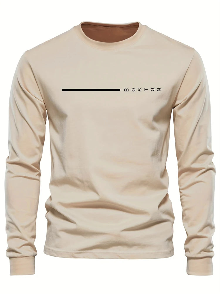 Mens Spring And Autumn Casual Fashion Loose Large Size Paris Pattern Printed Pullover Long Sleeve Gradient Round Neck Sweatshirt