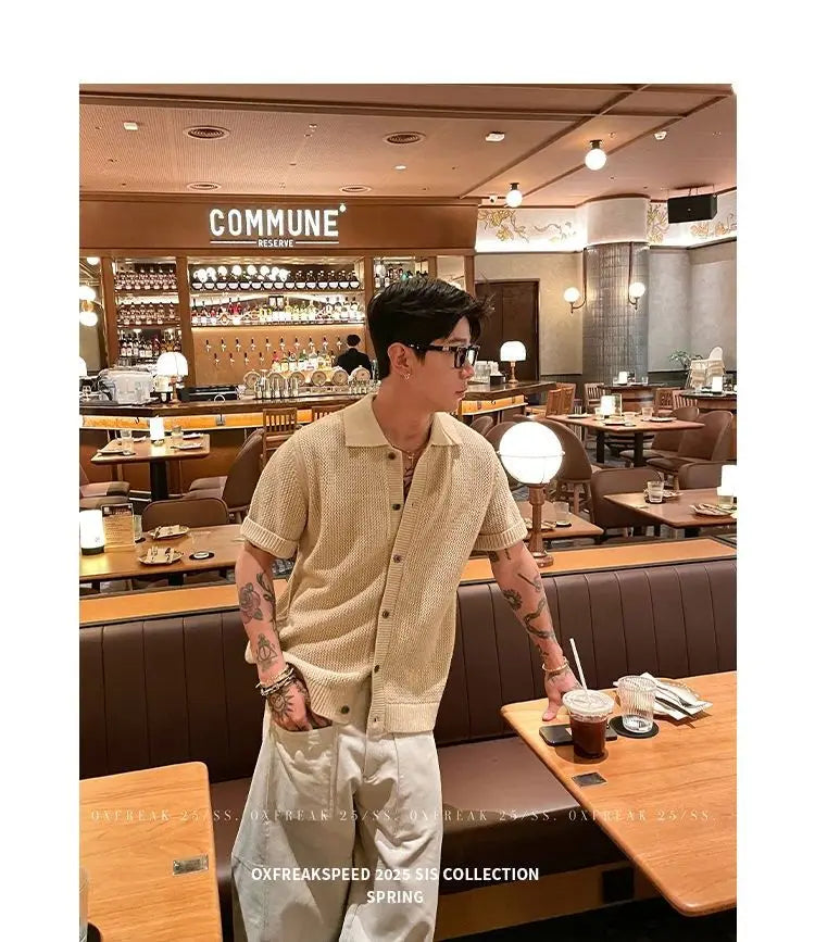 Men's Vintage Knitted Polo Shirt 2025 Summer Short Sleeve Cotton-Blend Breathable Old Money Style Luxury Texture Top