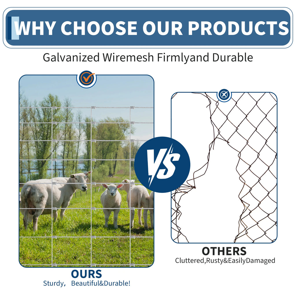 Livestock Fence, Galvanized Wire Fencing, Cattle Farm Fence, Heavy Zinc Coated Deer Goat Cattle Fence for Farm Yard Livestock Protection