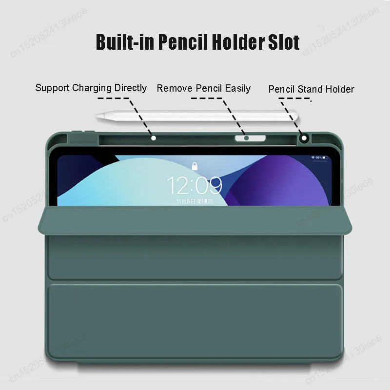 For iPad A16 11th 10th 9th 8th Air 4th 5th Generation 10.9 inch Pencil Holder Case iPad Pro 11 12.9 13 inch Tablet Funda Cover
