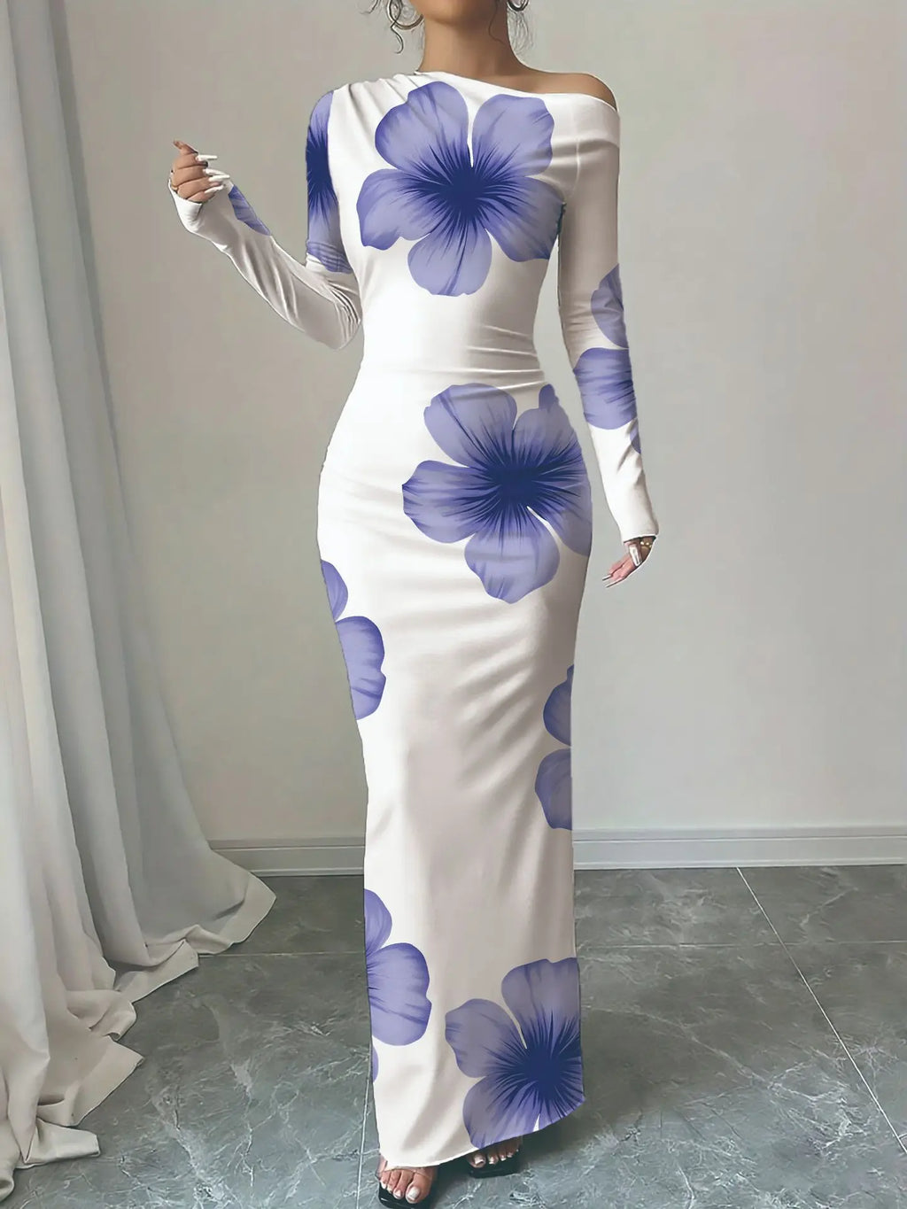 European and American 2025 Autumn New Printed Long Skirt Temperament Slim Long Sleeve Dress