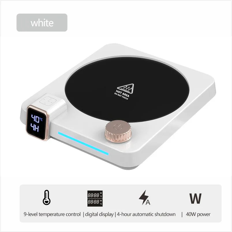 2025 New Thermostatic Cup Mat Coffee Heating Cup Mat Speed Heating Timer 9-speed Knob Control Dormitory Home Gift Cup Mat