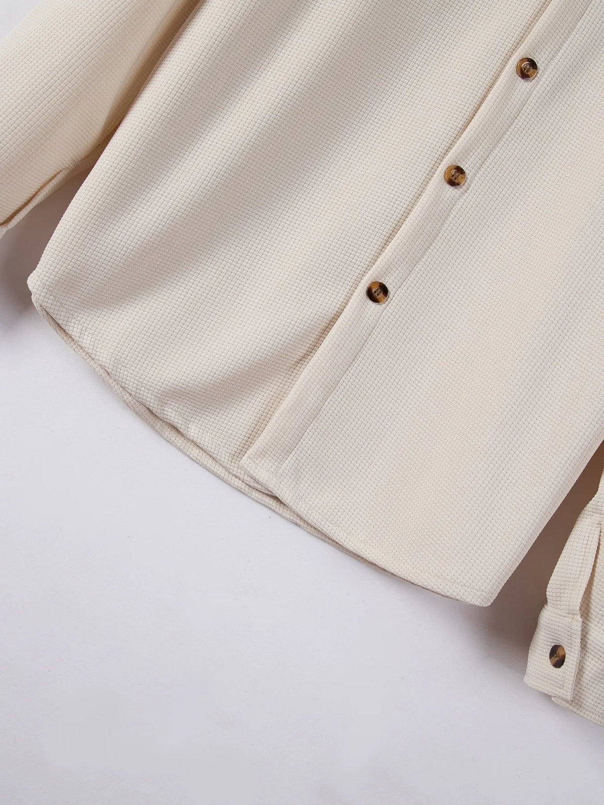 Mens Casual Waffle Texture Button Up Shirt Long Sleeve Lapel Collar Pocketed Shacket Fashion Oversized Blouse for Men