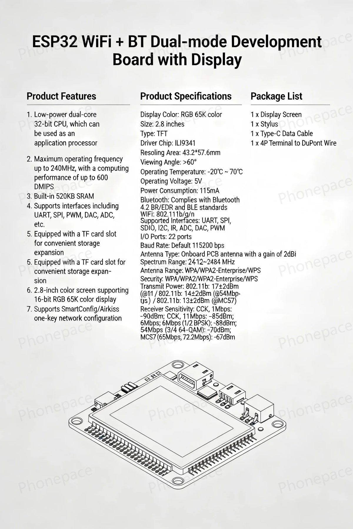 ESP32 Module 2.8 Inch LCD Touch Screen WiFi Bluetooth Electronic Part For DIY Project