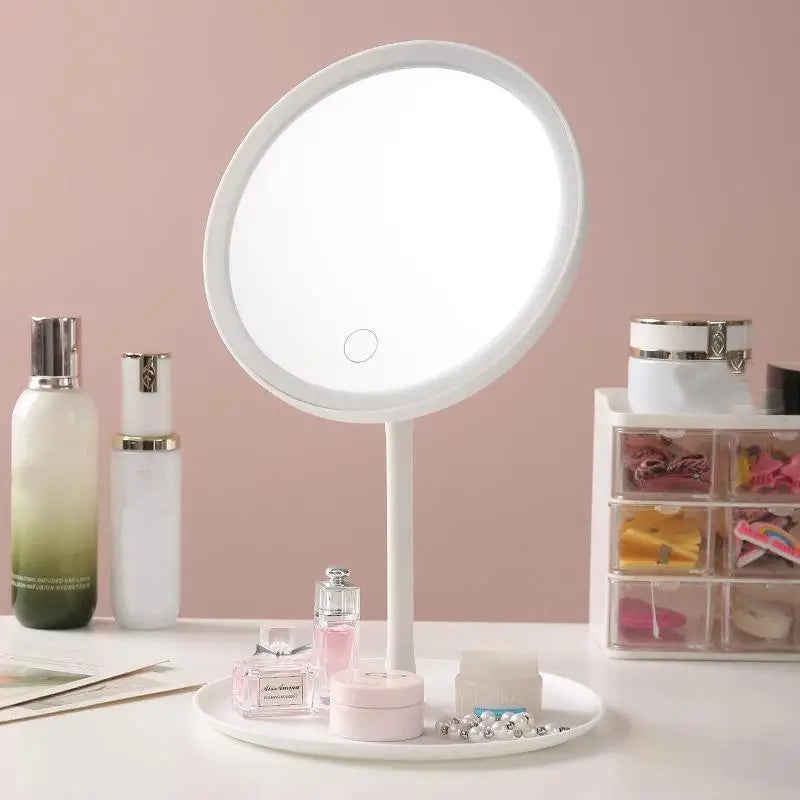Unique Designer Vanity Mirror Touch Control Three Color LED Light Desktop Bedroom Makeup Accessory