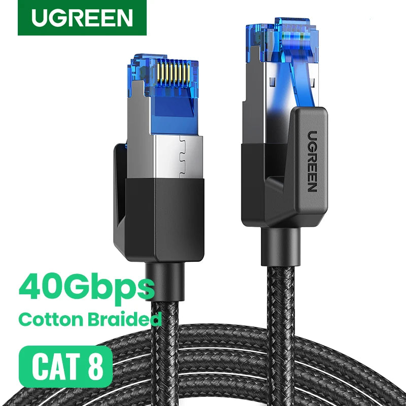 UGREEN CAT 8 Ethernet Cable CAT8 40Gbps 2000MHz Networking Nylon Braided Internet Lan Cord for Laptops PS 4 Router RJ45 Cable