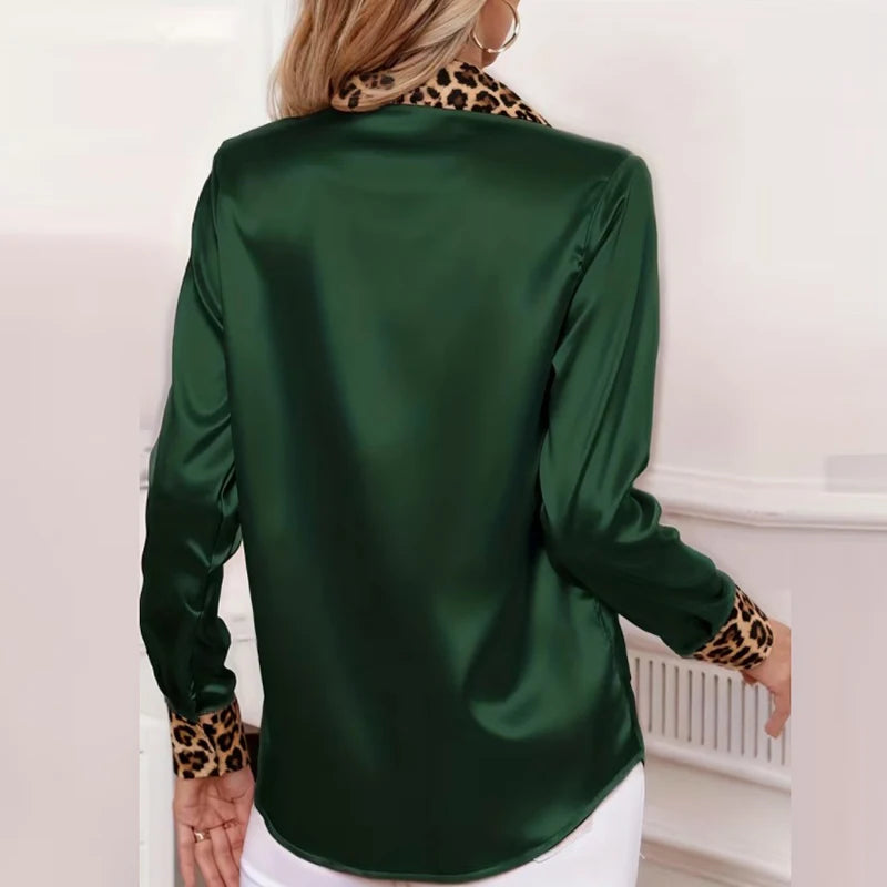 Fashion Women Long Sleeve Silk Shirt Black Turn Down Collar Button Blouse Women Office Tops Mesh See Through Sleeve Satin Shirt