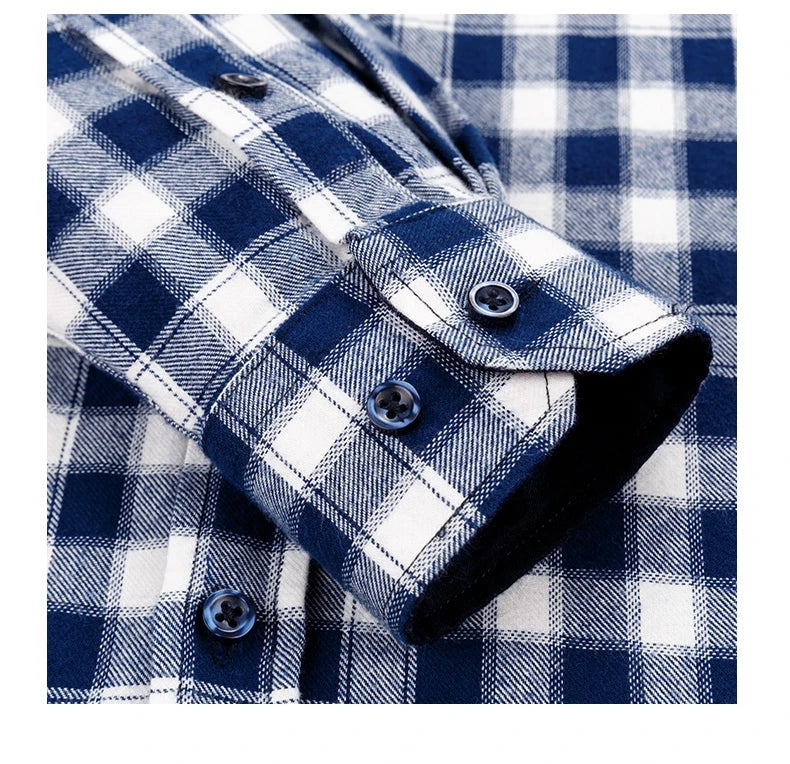 Classic Retro Plaid Flannel Shirt Long Sleeve 100% Cotton Fashion Casual Soft Spring Autumn Winter Standard Pocket Men's Shirt