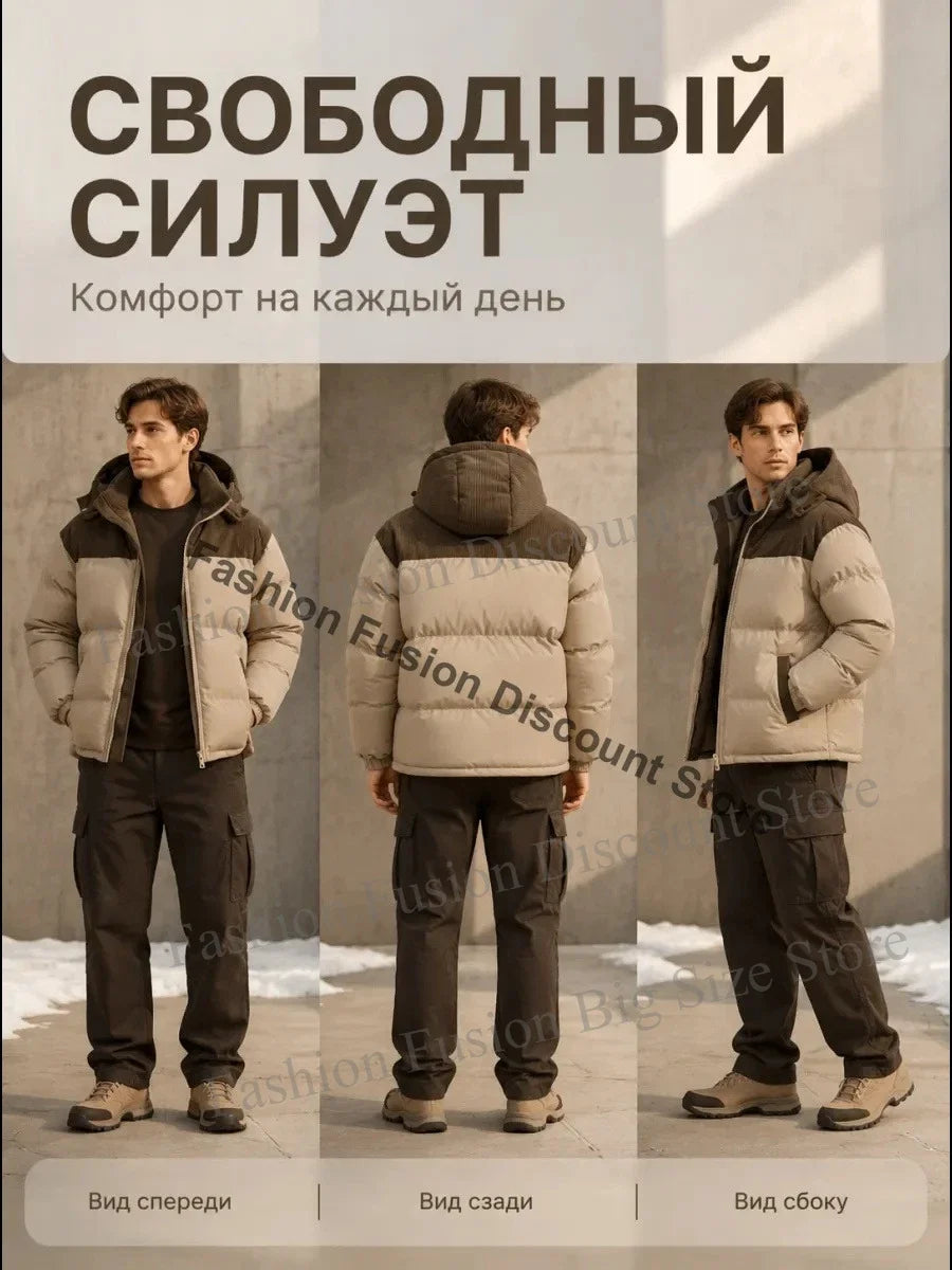 Winter Men Waterproof Windproof Casual Jacket Mens Puffer Hooded Fashion Jacket Man Outdoor Loose Thick Jacket Windbreaker Parka