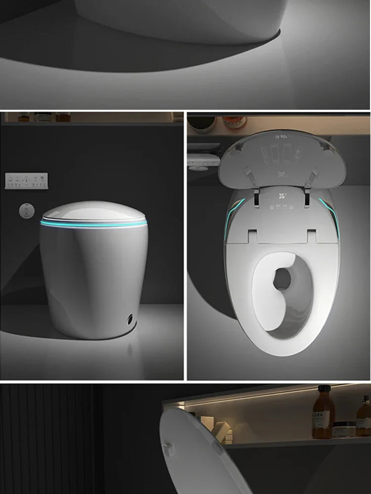 Egg Shaped Smart Toilet Fully Automatic Intelligent Bidet Integrated One-Piece Ceramic Commode Heated Seat Foot Sensor Flush
