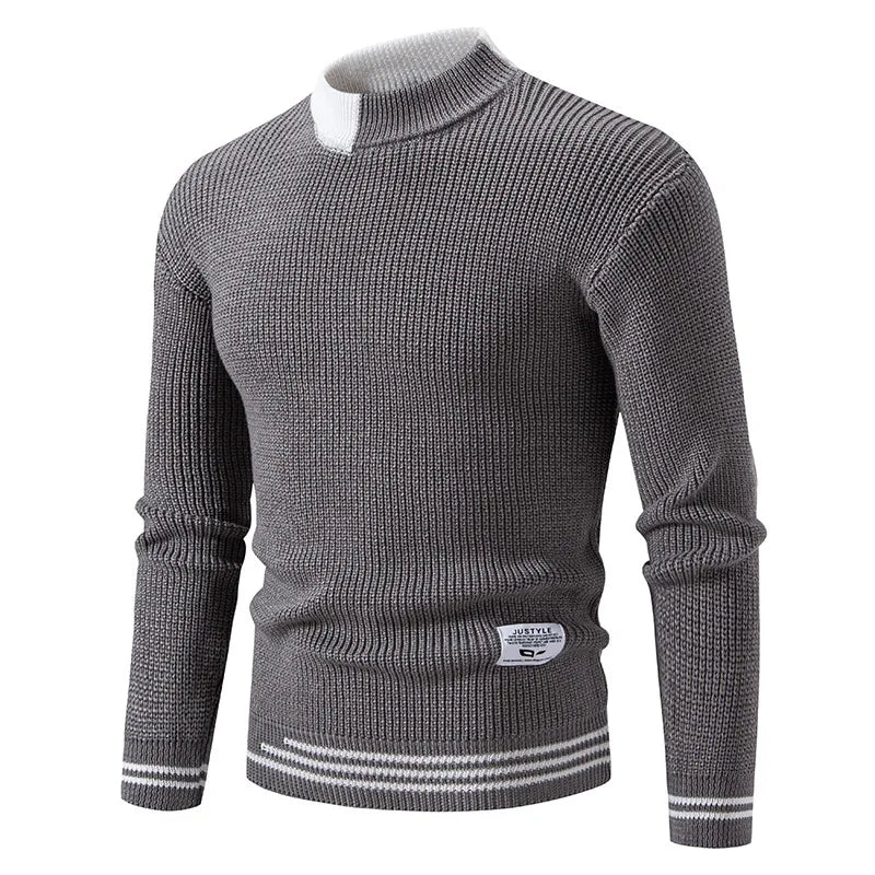 High Quality Men's New Autumn Winter Sweaters Casual Warm Mock Neck Pullovers Trend Color Blocking Design Men Sweaters Knit Tops