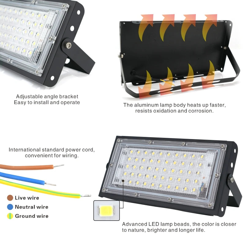 2pcs/lot 50W Led Flood Light AC 220V 230V 240V Outdoor Floodlight Spotlight IP65 Waterproof LED Street Lamp Landscape Lighting