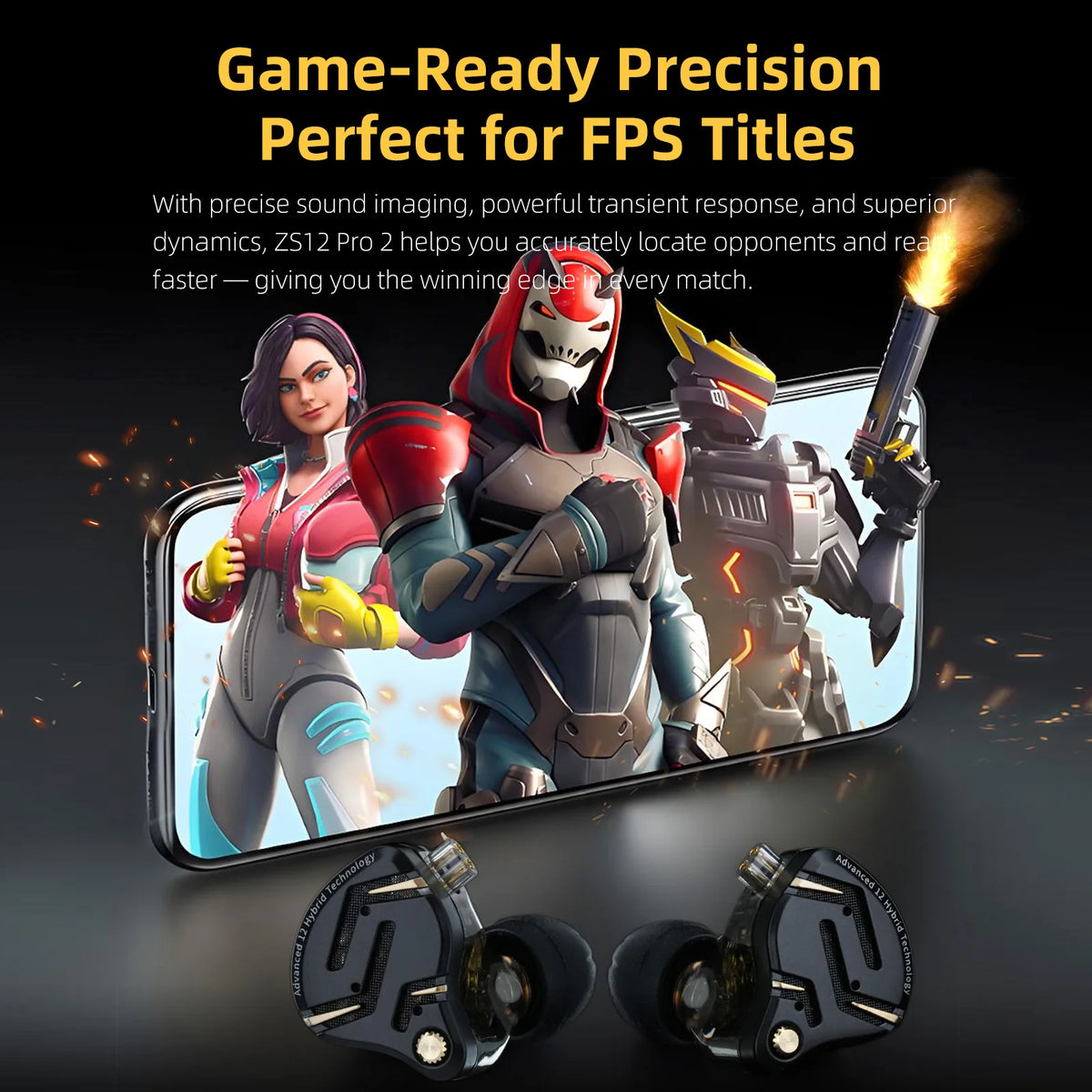 KZ ZS12 PRO 2 1DD + 5BA Hybrid HiFi In Ear Earphones Improved Bass Monitor Headphones Detachable Wire Earbuds Gaming Headest