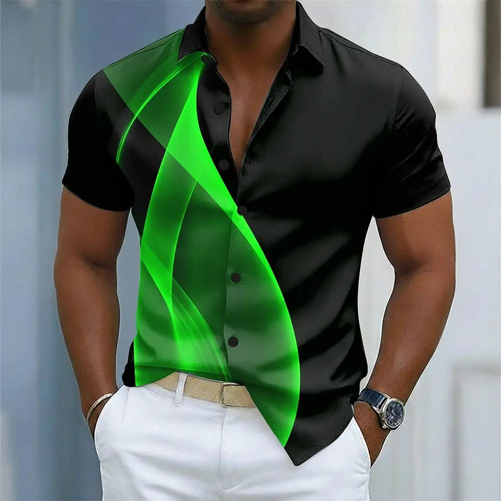 Men's Gradient Waves Abstract Shirt Button Up Short Sleeve 3D Print Turndown Shirt Blue Red Purple Green