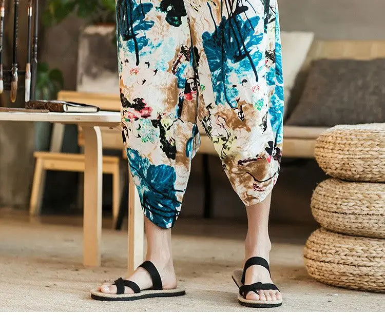 Men's Casual Cotton Linen Seven-Foot Pants Summer plus Size Lantern Loose Fit Shorts Harlan Style Comfortable Breathable Leis...