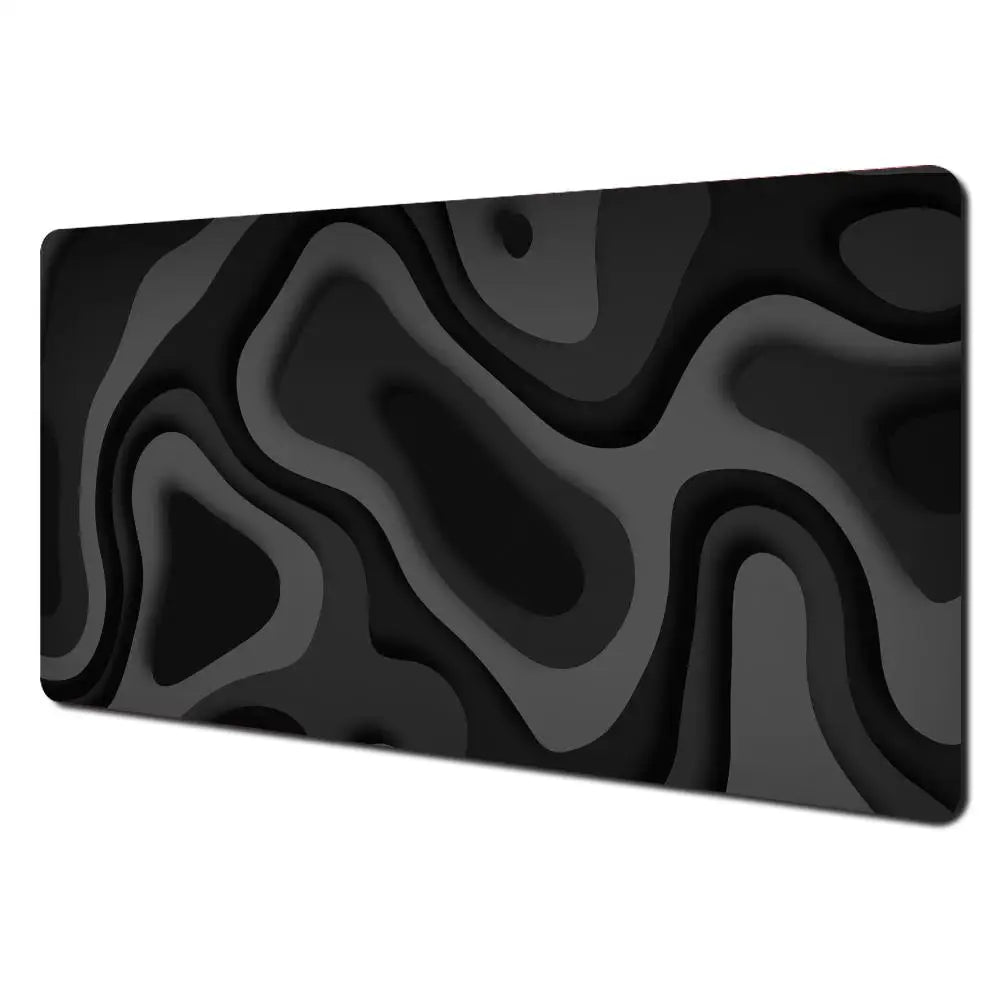 Black and Grey Abstract Art Pattern Design Mouse Pad Desk Mat with Stitched Edge Rubber Anti-Slip Gaming Mat Keyboard Mouse Pads
