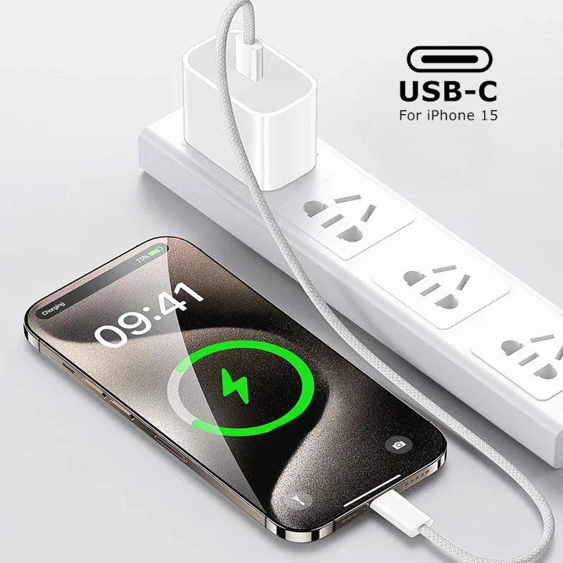 PD 60W Dual USB-C Fast Charging Braided Cable For iPhone 15 16 Pro Max 15 16 Plus Type C to Type C Quick Charger Cable With Box