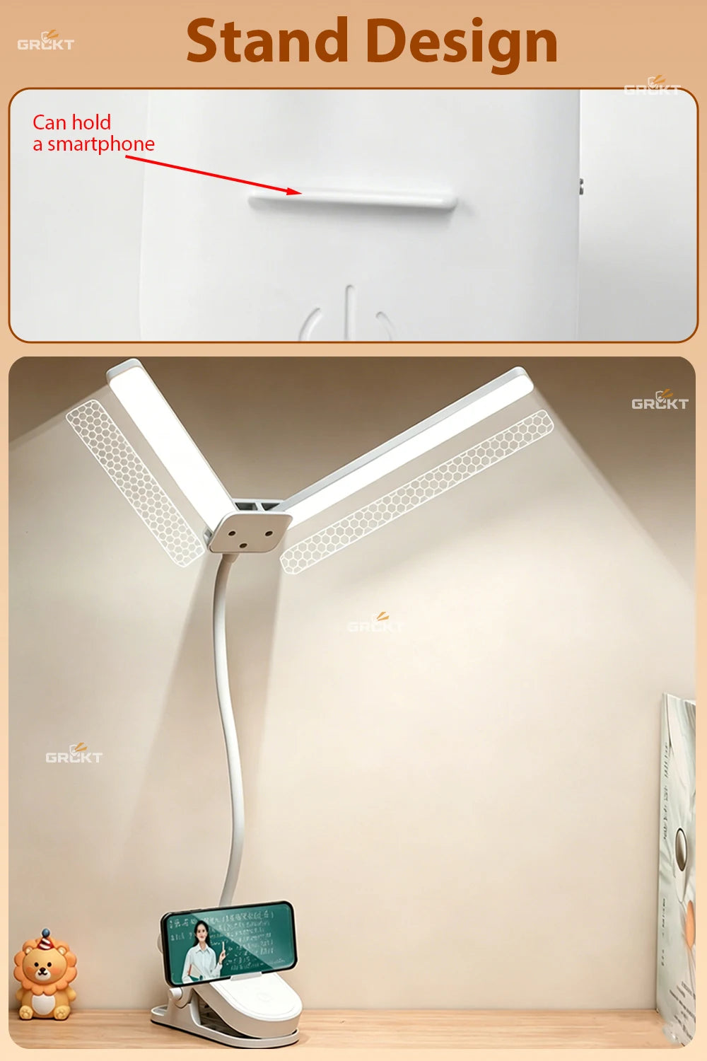 Flexible Dual Head LED Desk Lamp Eye Protection 3 Color Modes Brightness USB Rechargeable 360° Rotate Touch Control Office Study