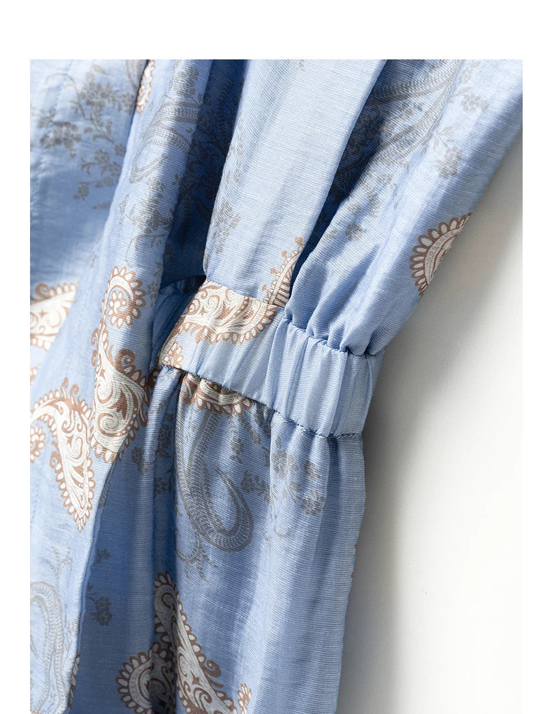 TOYOUTH Women Dress 2026 Summer New Blue Paisley Print Vintage Tank High Waist Tiered Cake Trendy Dresses