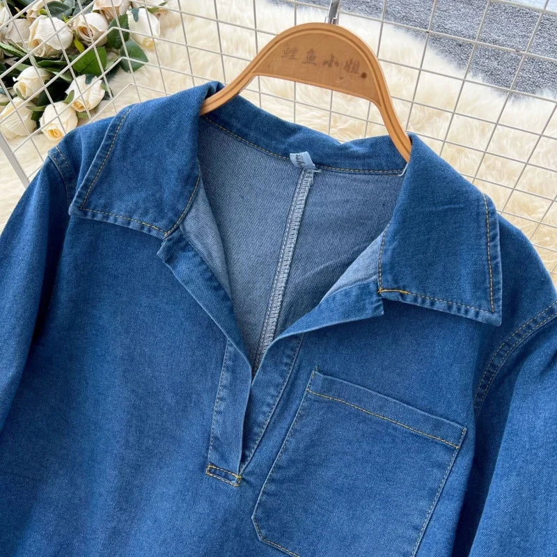Vintage Denim 2 Piece Sets Women Outfit Spring Clothes Women 2026 Long Sleeve Shirt Top Straight Jeans Pant Set Cowboy Woman Set