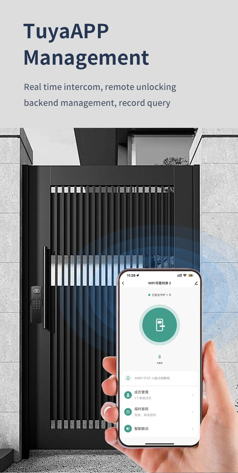 Tuya Wifi Video Intercom Doorbell Waterproof Double-sided Fingerprint Rim Lock Remote App Electronic Face Recognition Smart Lock