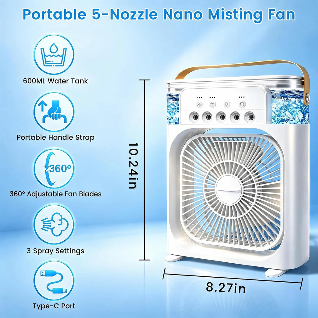 Three-in-one Fan Air Conditioner Mini Portable Spray Fans Rechargeable Home Mist Electric Outdoor Desk Handy Humidifier Cooling